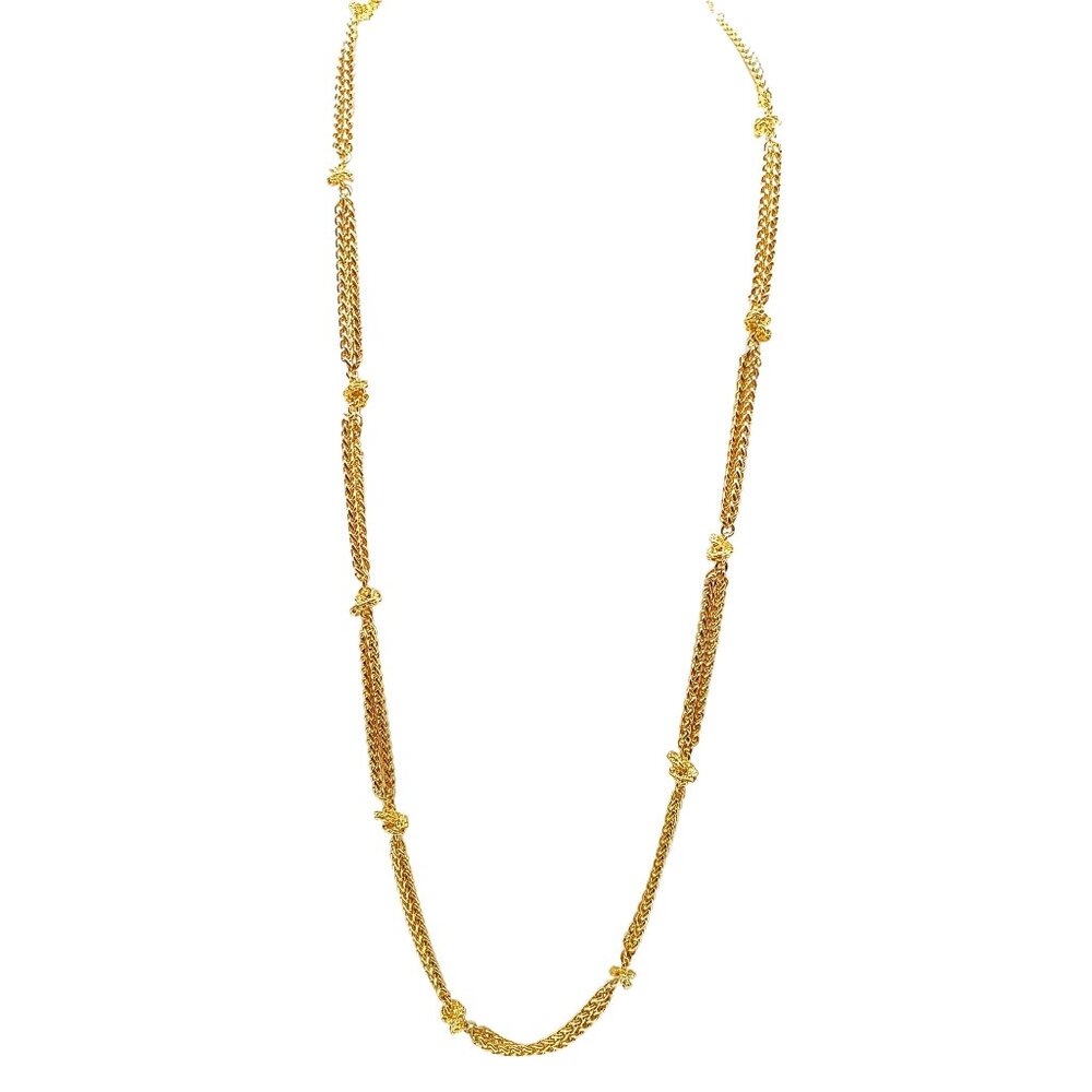 Premier Designs Long Gold Tone Rope Chain Necklace with Textured Knot Stations
